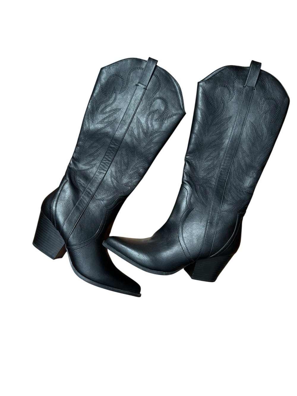 Black Women's Western Knee High Heeled Boots - Picture 4 of 5